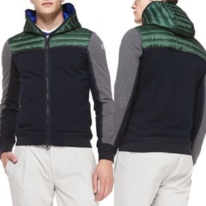 Moncler Tricolor Quilted-Panel Zip-Front Hoodie